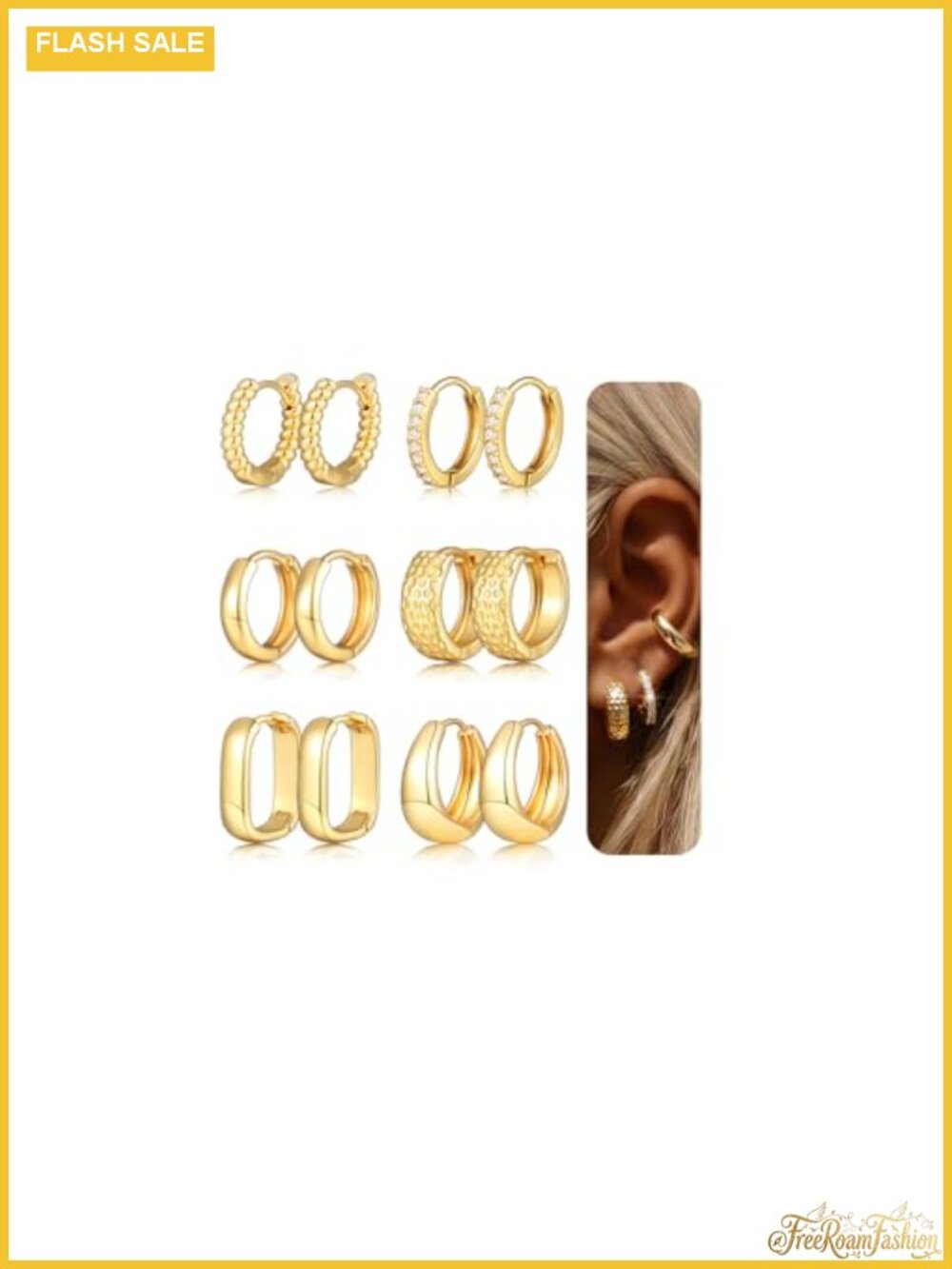 6 Pairs Small Chunky Gold Hoop Earrings for Women